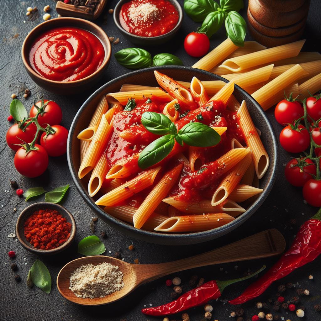 Zesty Red Sauce Pasta: A Flavorful Encounter with Tangy Tomatoes and Mediterranean Herbs