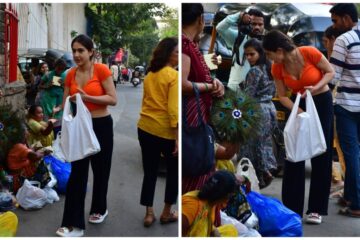 Watch Sara Ali Khan distributing food packets to the underprivileged outside a temple