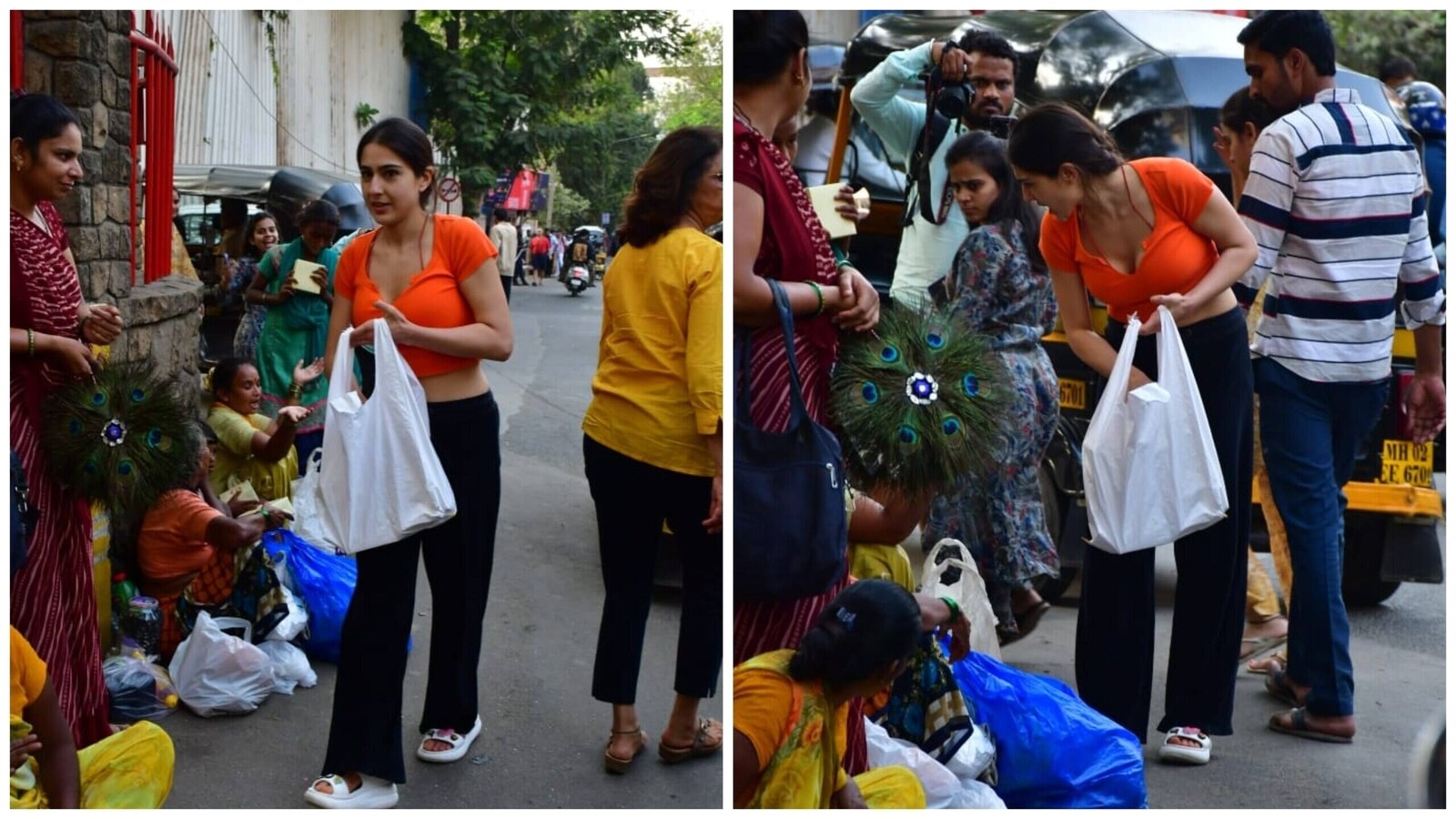 Watch Sara Ali Khan distributing food packets to the underprivileged outside a temple